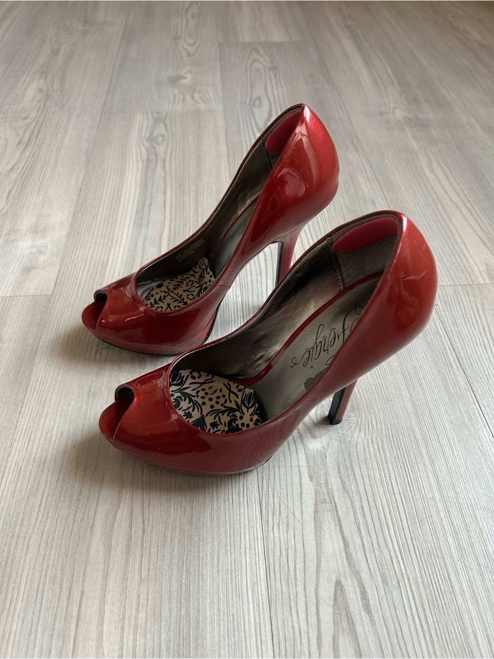 Fergie Red Patent Peep-Toe Stilettos